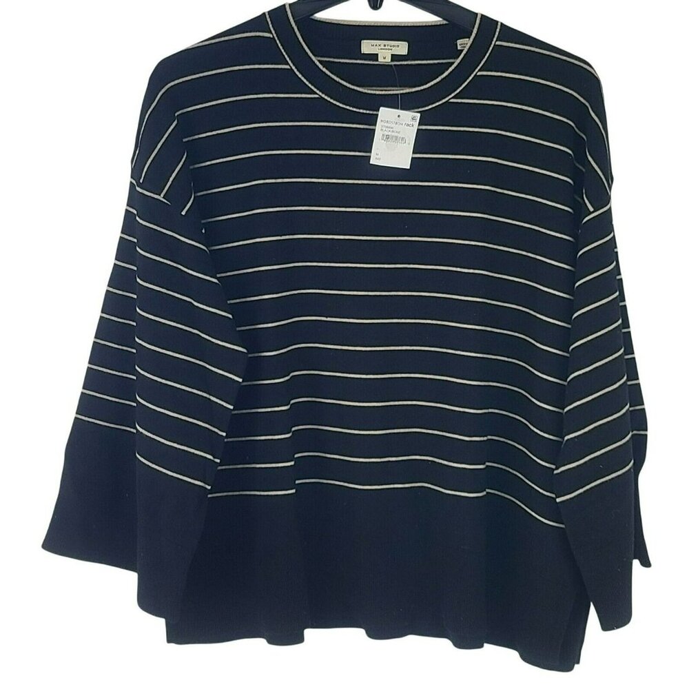 Max Studio Womens Striped Long Sleeve Knit Sweater Black/White Size M